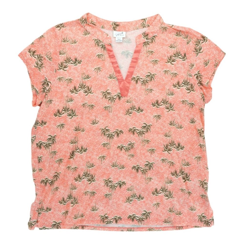 Jaclyn Intimates Pajama Top XL Orange Palm Trees Print Women's